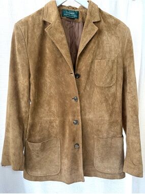 Ralph Lauren Tan Suede Button Front Blazer size L